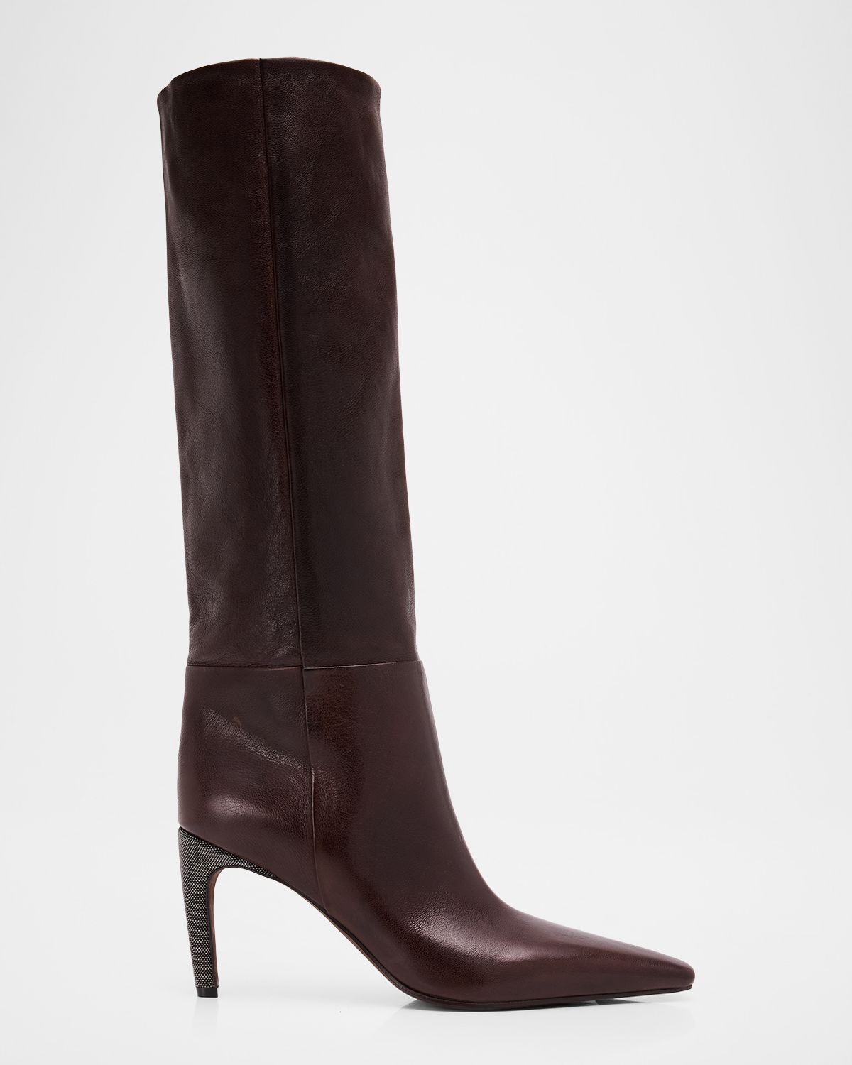 Brunello Cucinelli 80mm Leather Knee-High Boots with Monili Heel | Thumbnail 5