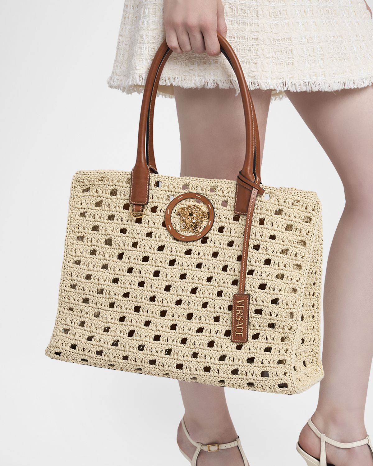 Versace La Medusa Large Crochet Raffia Tote Bag