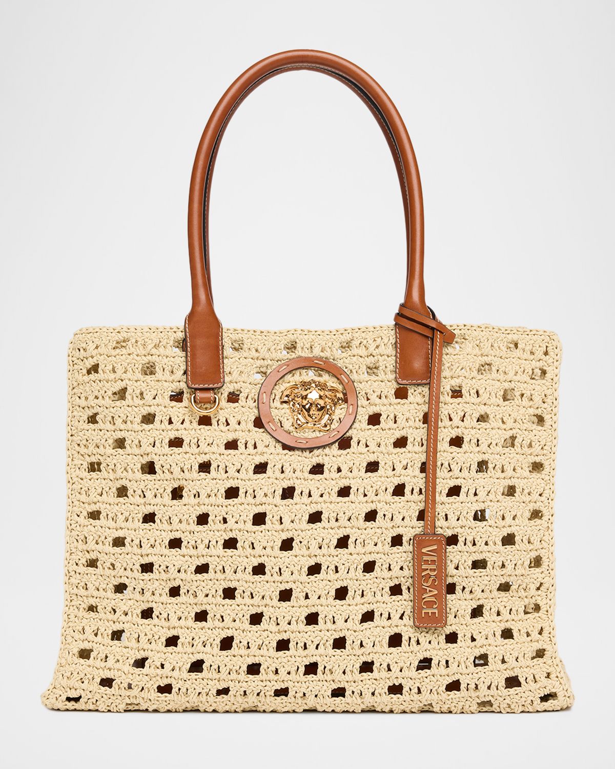 Versace La Medusa Large Crochet Raffia Tote Bag