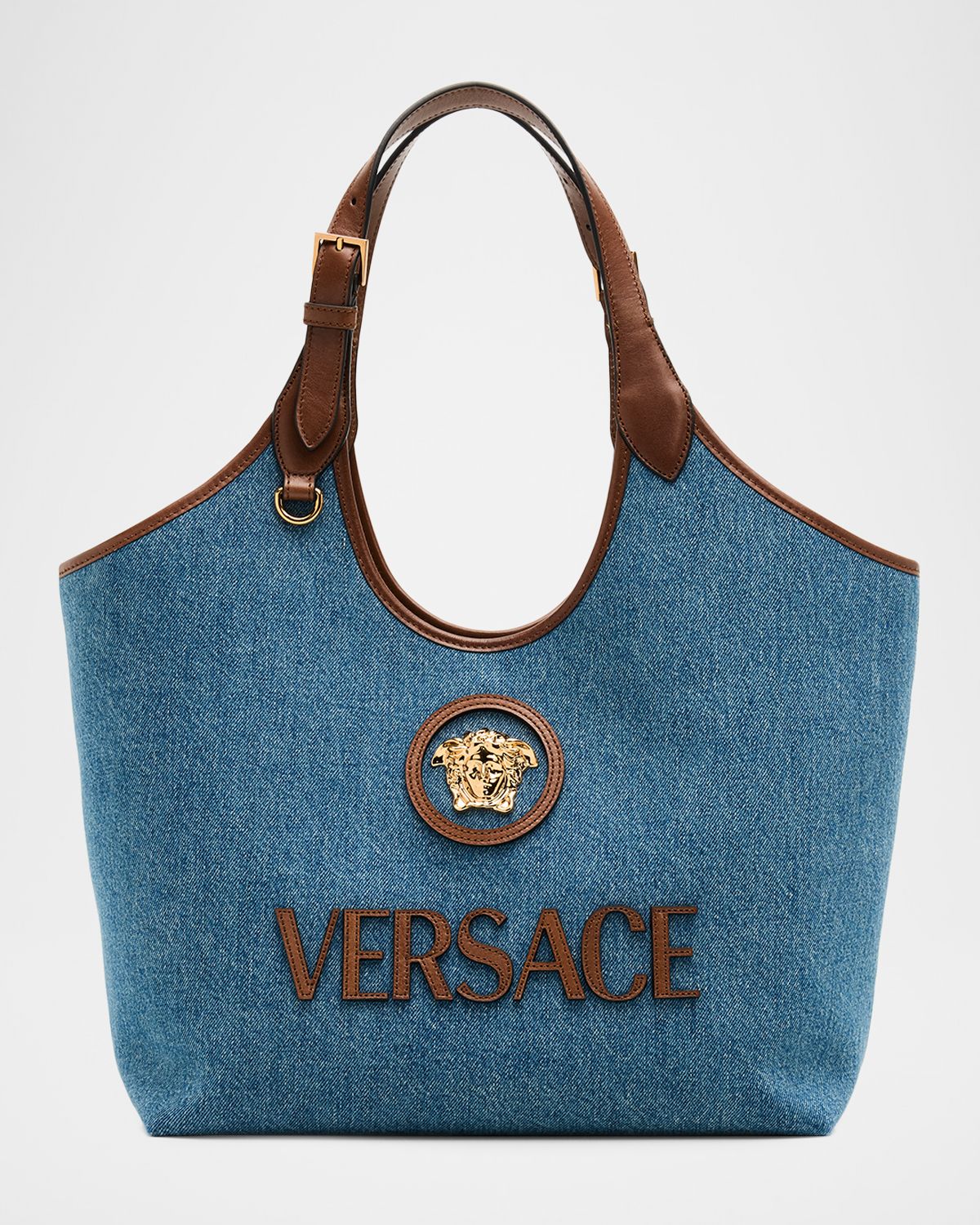 Versace La Medusa Cotton Denim Tote Bag