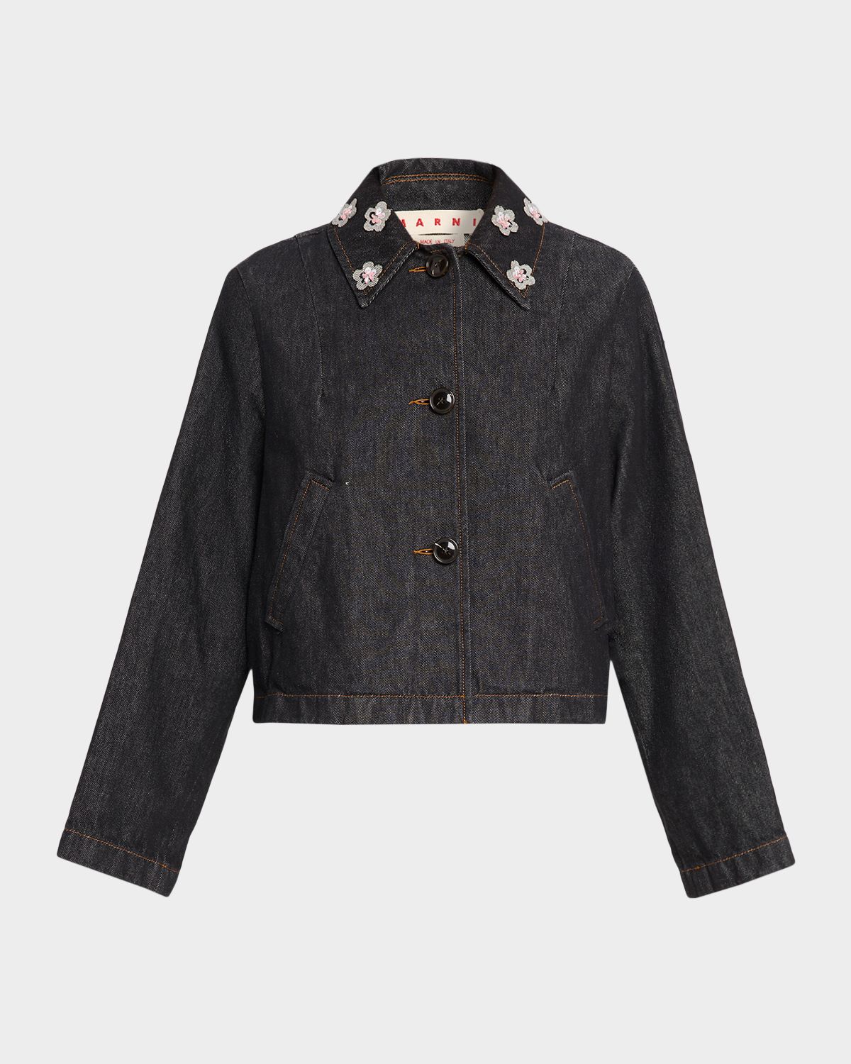 Marni Flower Embroidered Crop Denim Jacket