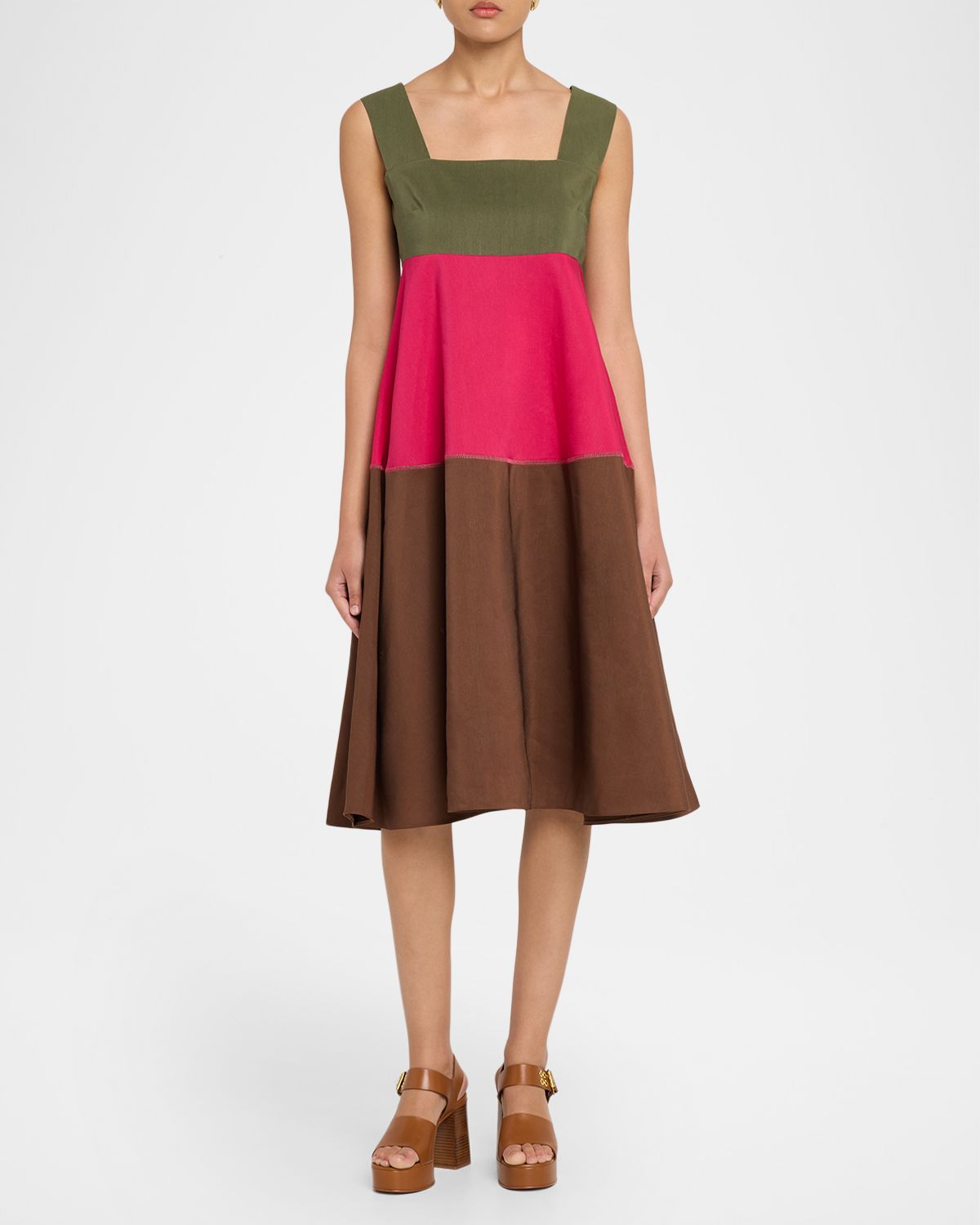 Marni Colorblock Tiered Sleeveless Midi Dress