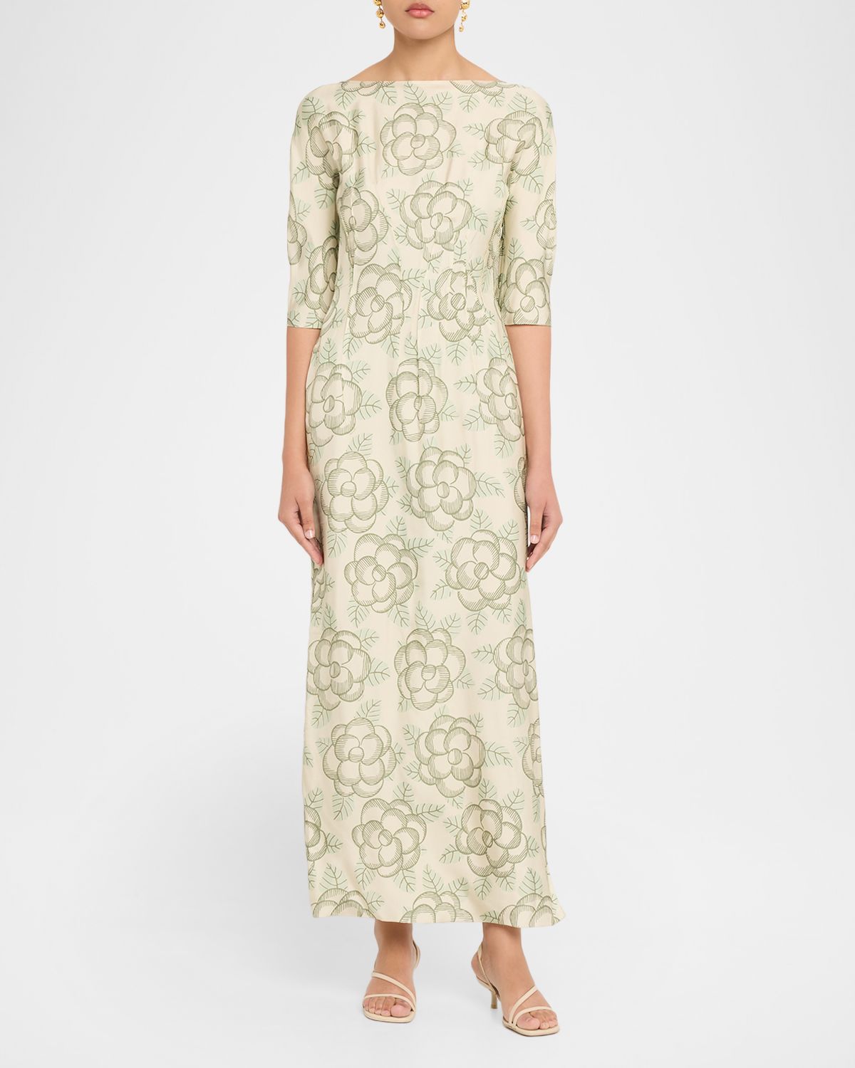 Marni Floral Viscose 3/4 Sleeve Maxi Dress
