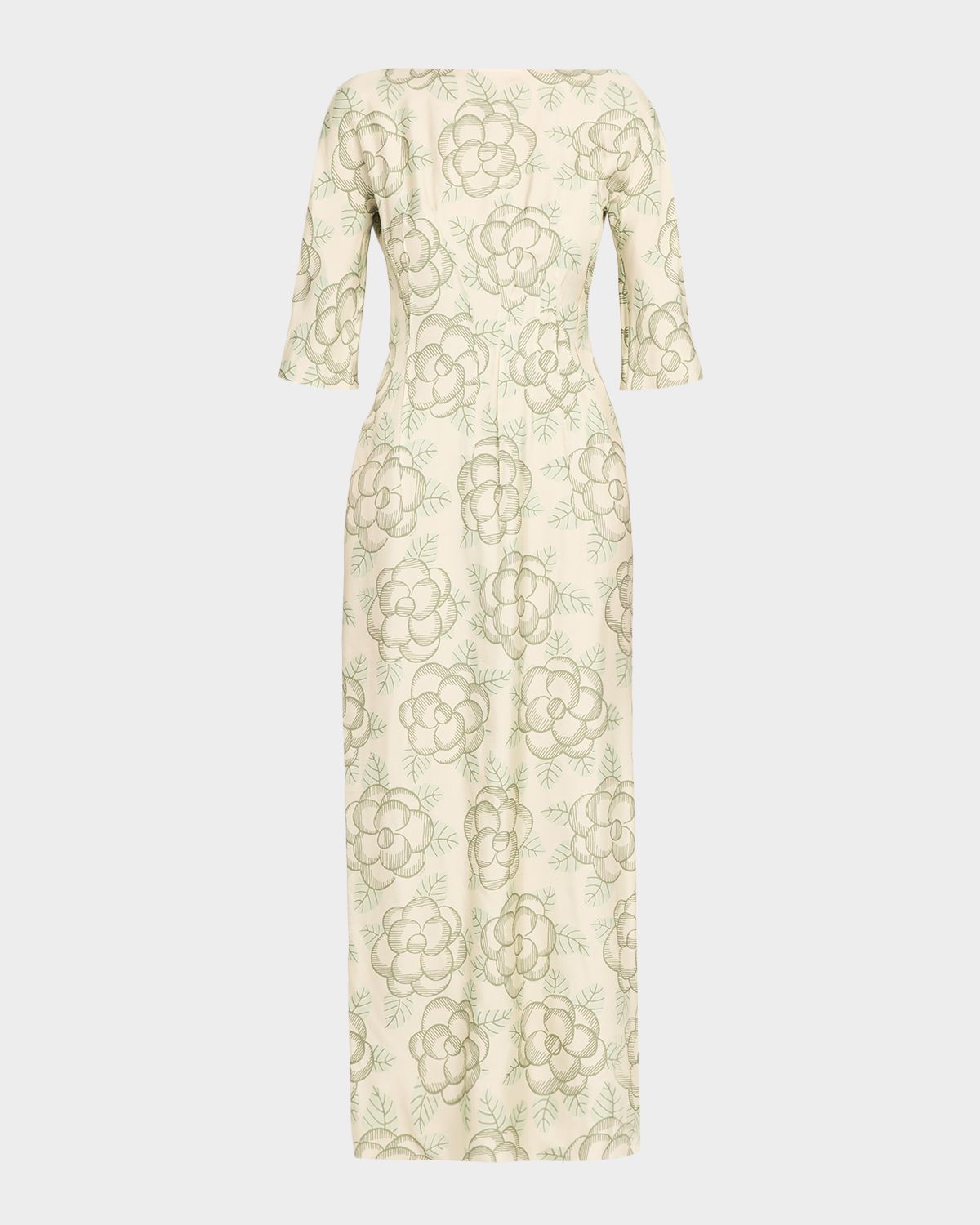 Marni Floral Viscose 3/4 Sleeve Maxi Dress