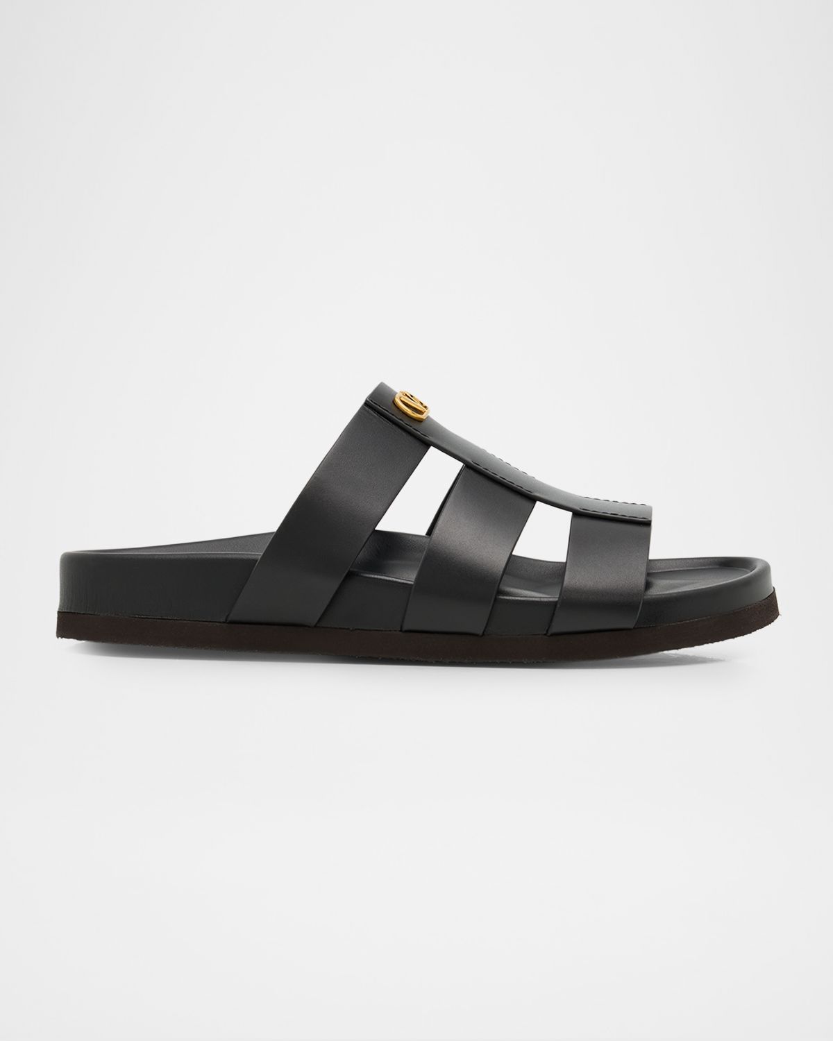 Valentino Garavani Men 's Studshield Calfskin VLogo Slide Sandals