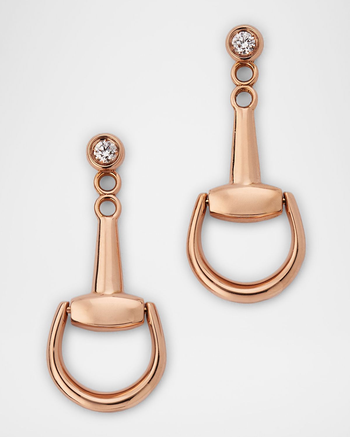 Gucci Horsebit 18K Rose Gold Diamond Dangle Earrings
