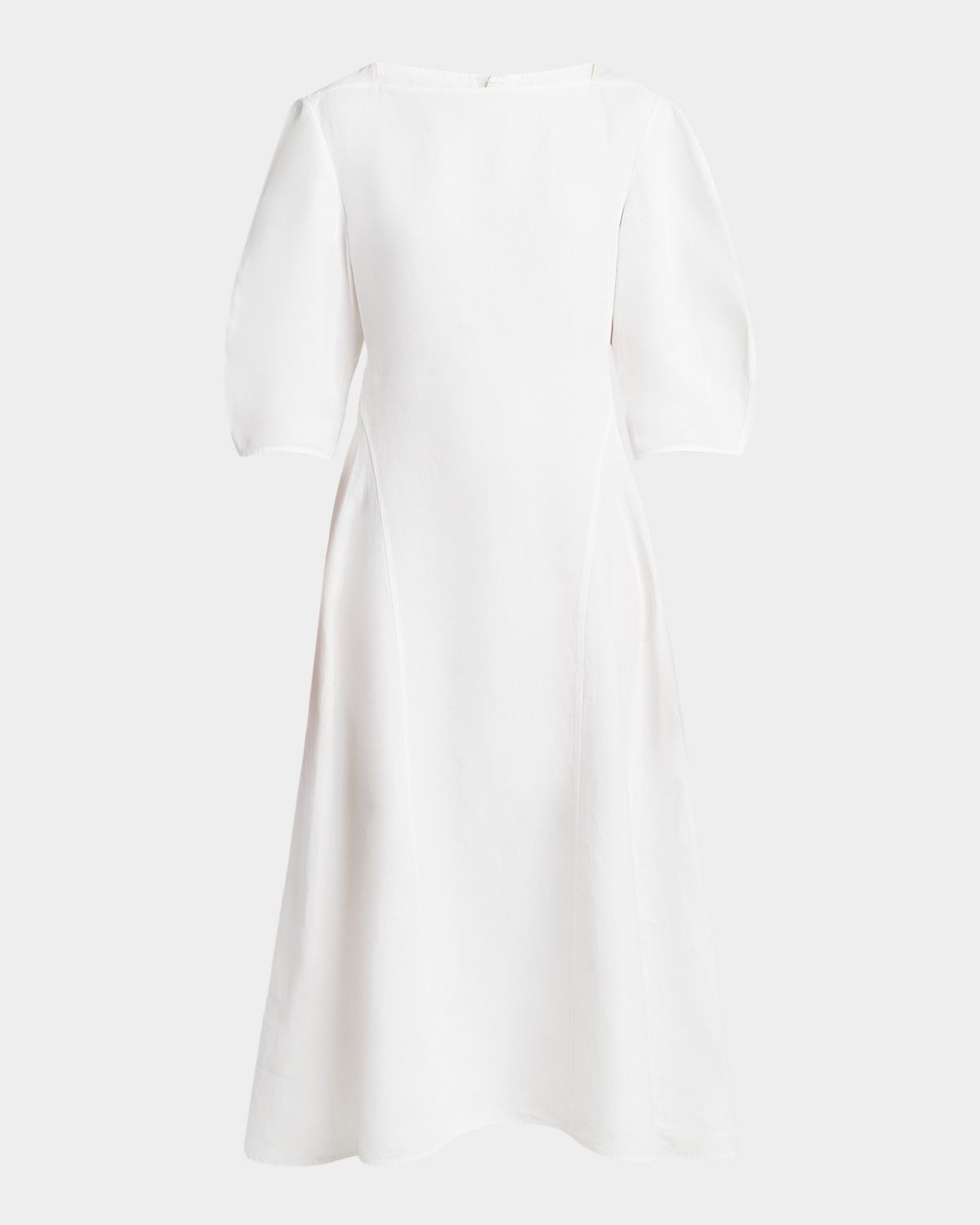 Jil Sander Square-Neck Puff-Sleeve Linen Midi Dress