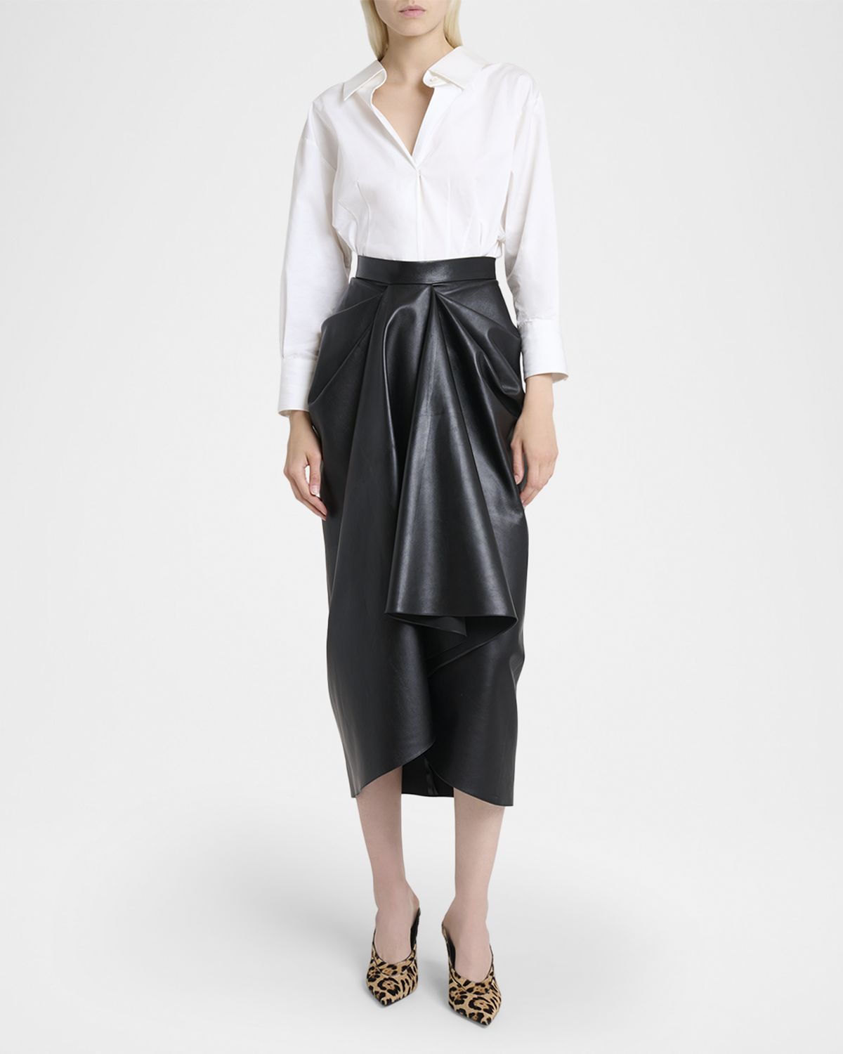 Givenchy Draped Leather Midi Skirt
