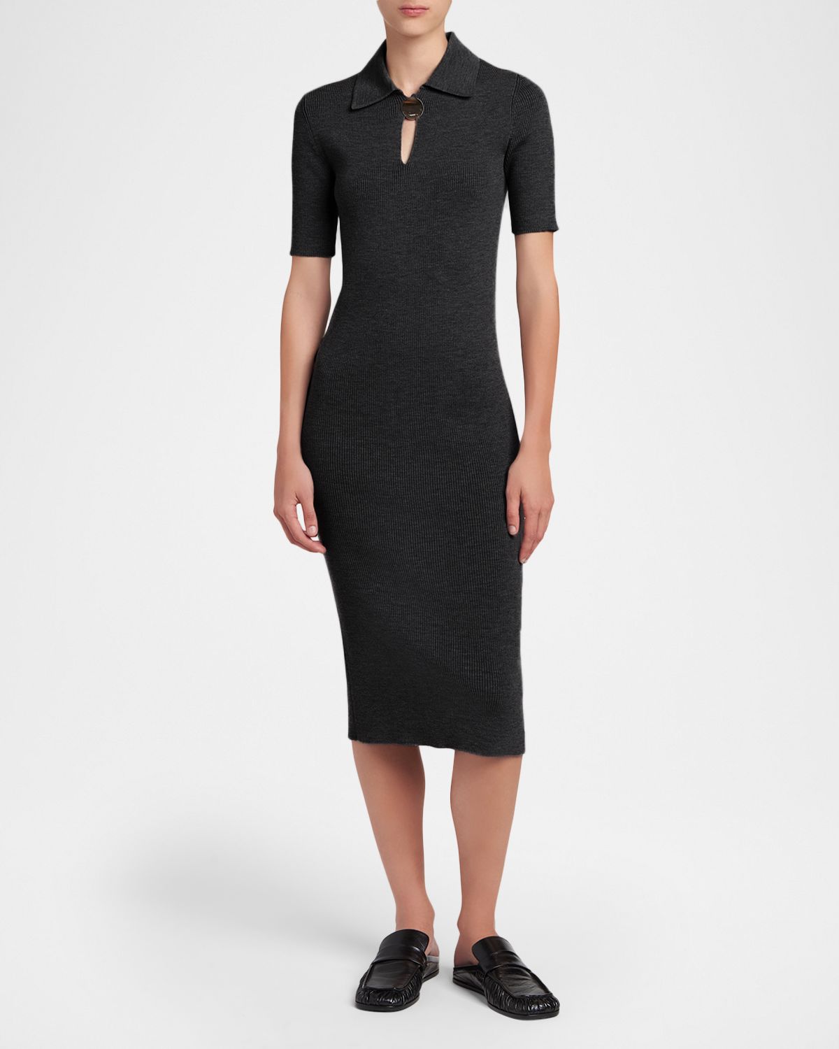 Jil Sander Short-Sleeve Rib Knit Midi Polo Dress