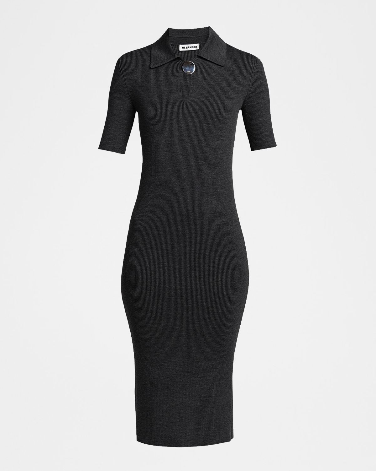 Jil Sander Short-Sleeve Rib Knit Midi Polo Dress