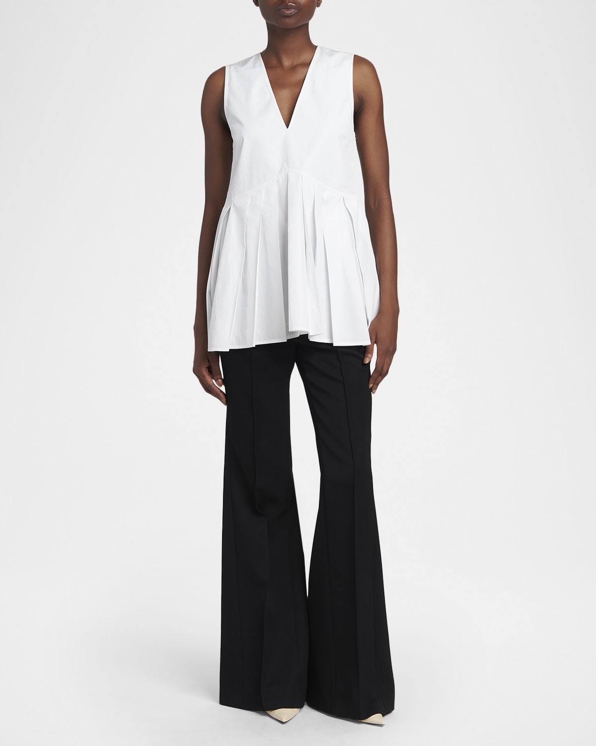 Jil Sander V-Neck Pleated Peplum Top