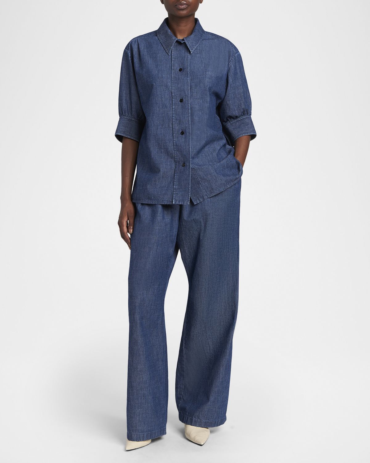 Jil Sander Chambray Straight-Leg Pull-On Trousers