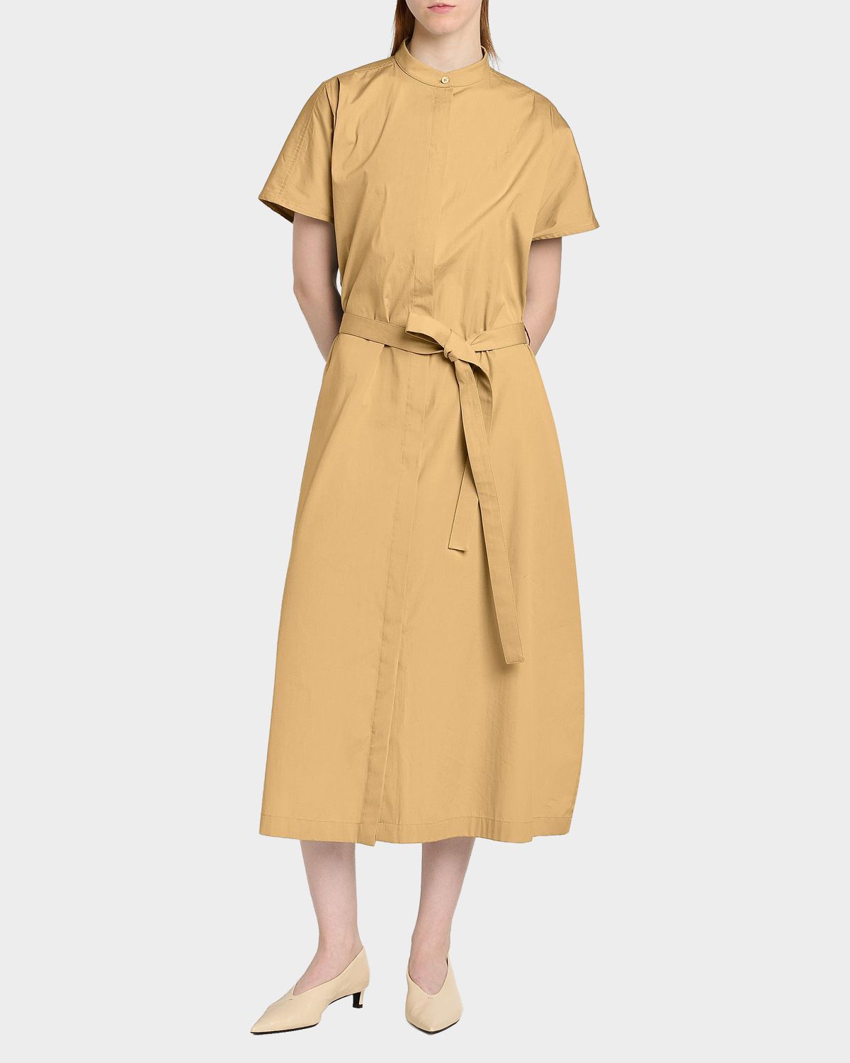 Jil Sander Short-Sleeve Belted Midi Shirtdress