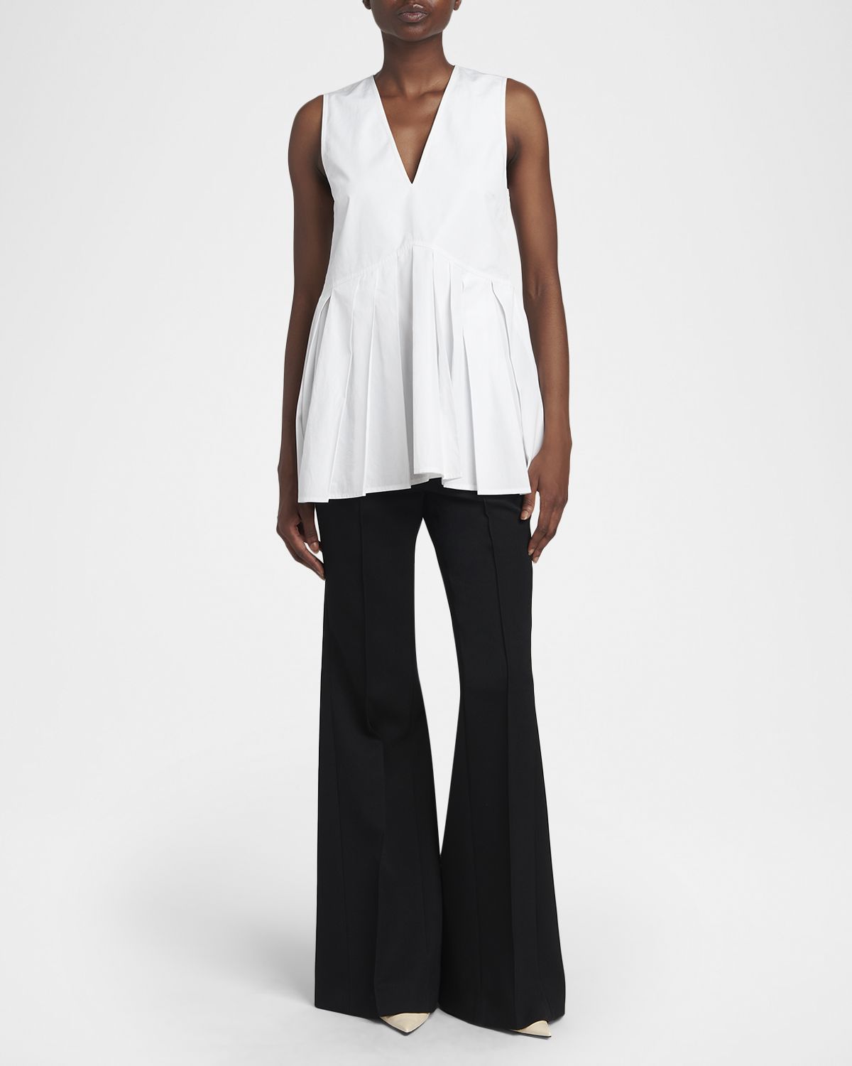 Jil Sander Pintuck Wool Tailored Flared Trousers
