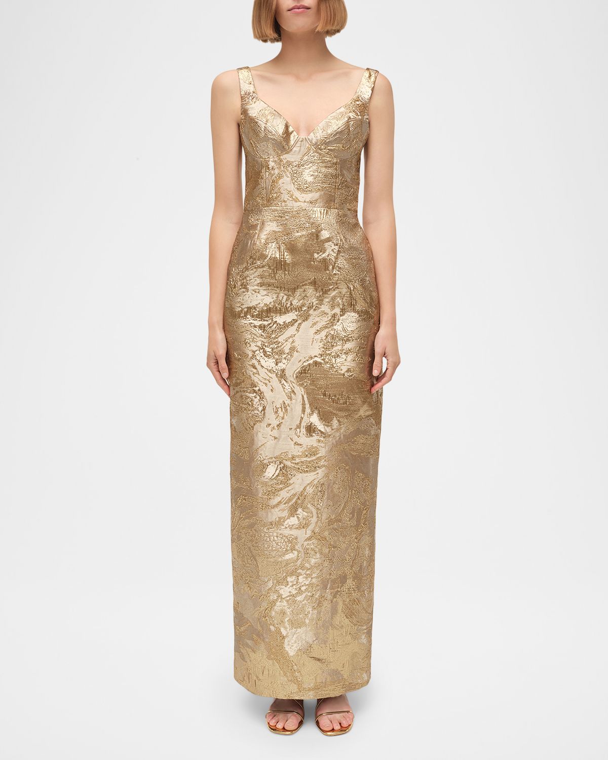 SIMKHAI Viella Sleeveless Metallic Jacquard Column Gown