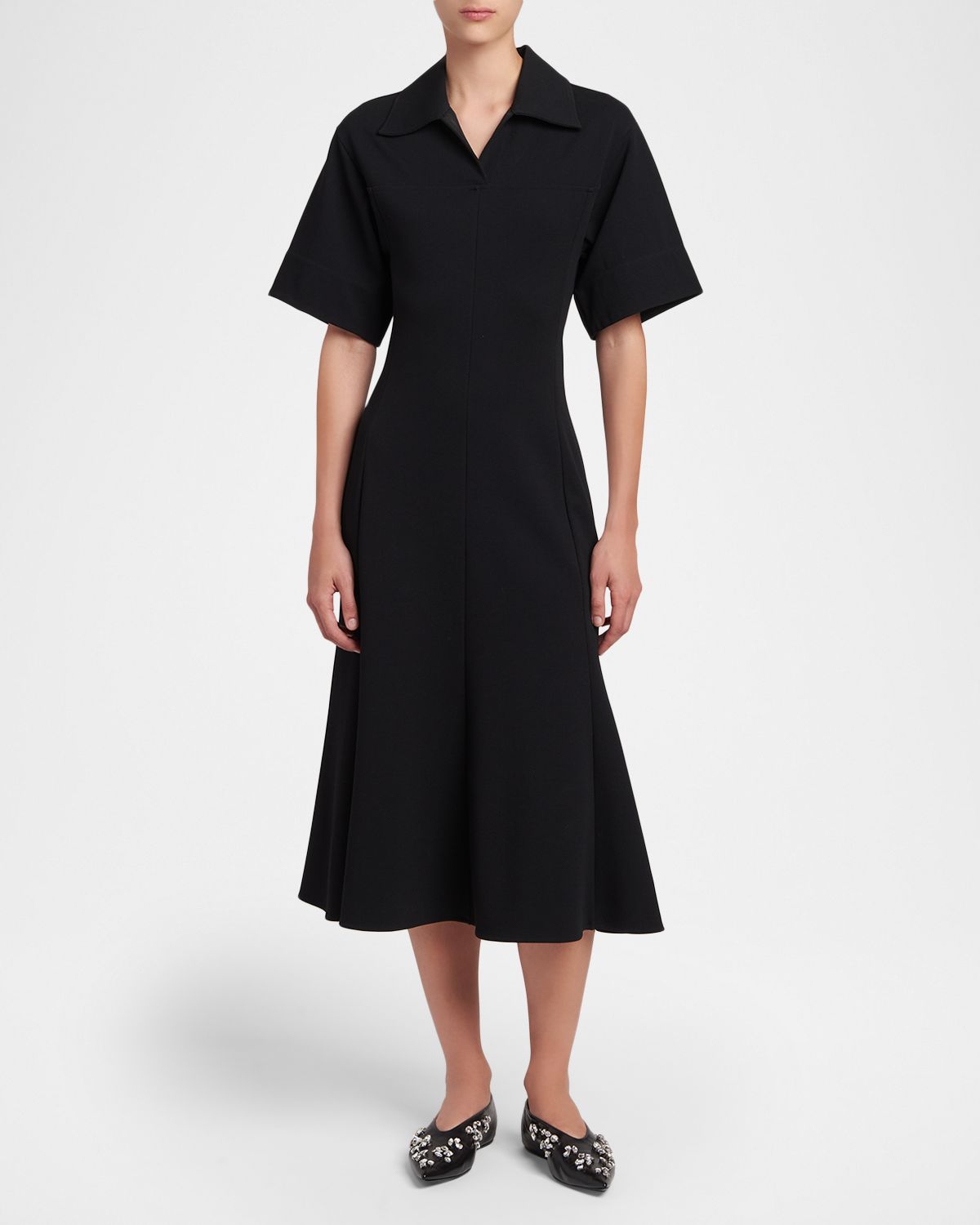 Jil Sander Short-Sleeve Crepe A-Line Midi Dress