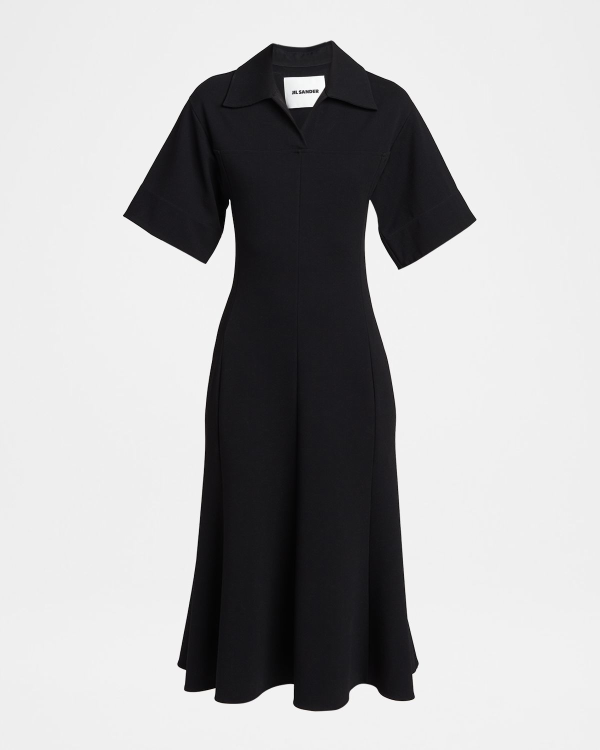 Jil Sander Short-Sleeve Crepe A-Line Midi Dress