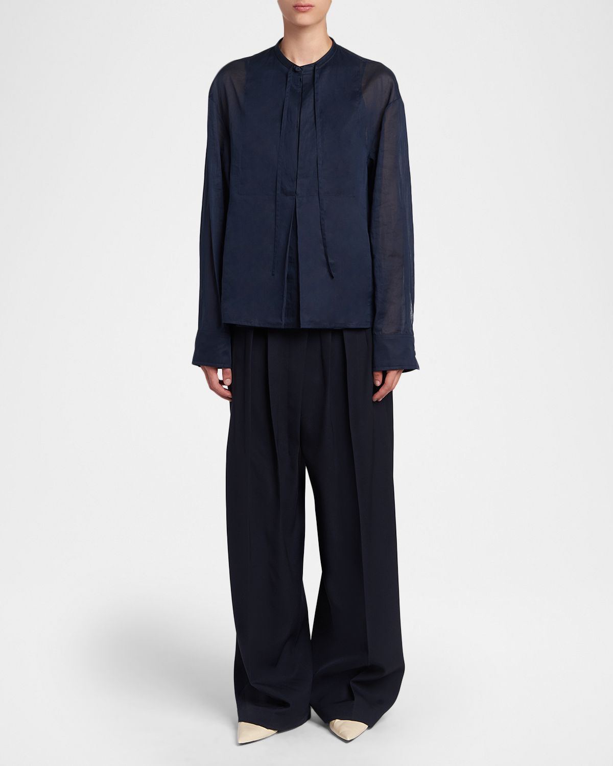 Jil Sander Glass Cotton Organza Long-Sleeve Blouse