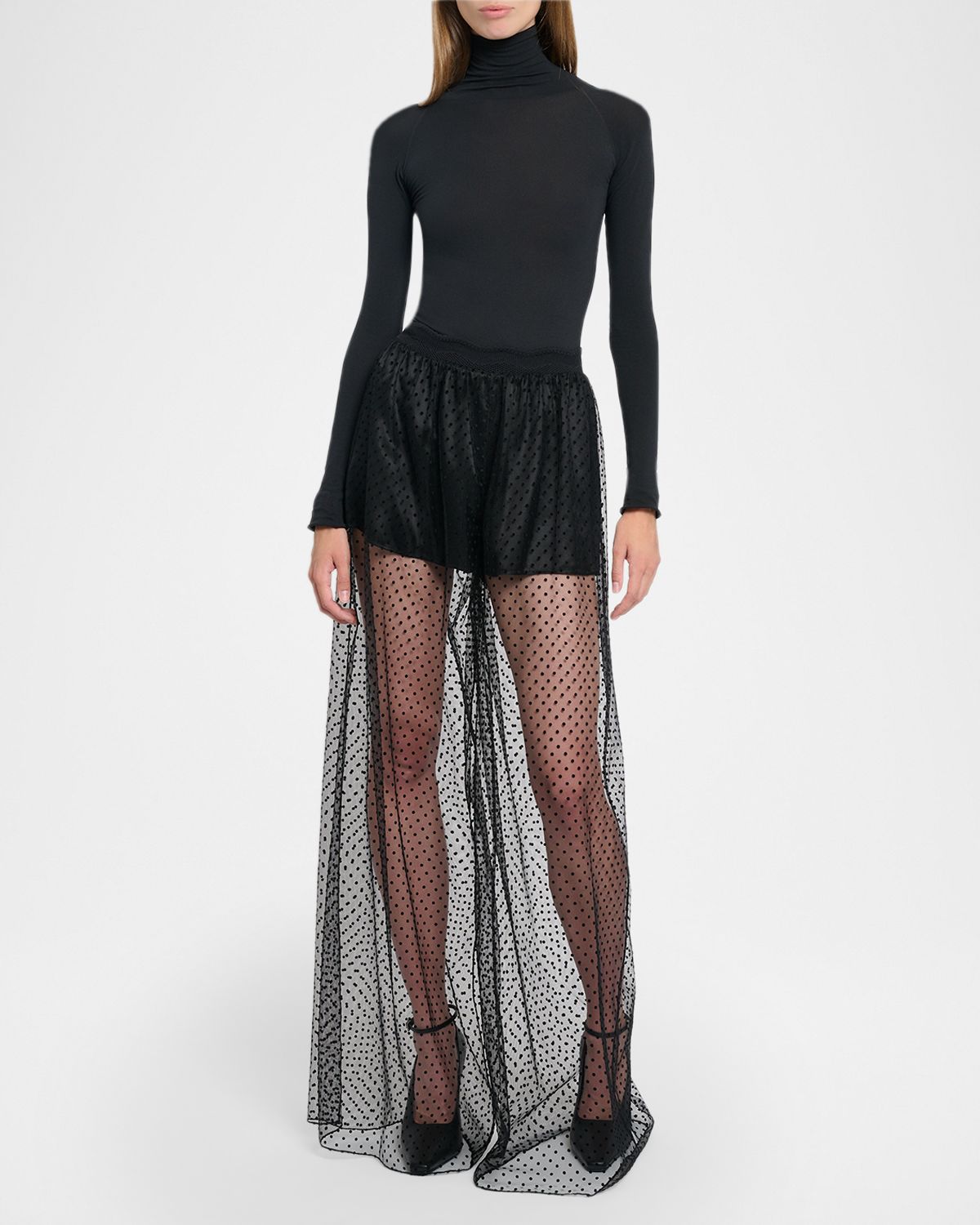 ALAIA Polka-Dot Mesh Wide Leg Pants