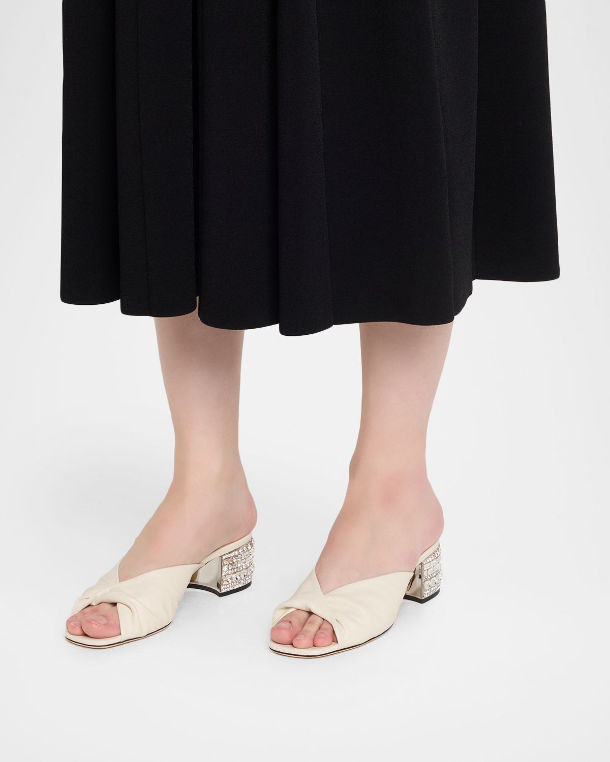 Jimmy Choo Mala 45 Shiny Leather Embellished Block-Heel Sandals