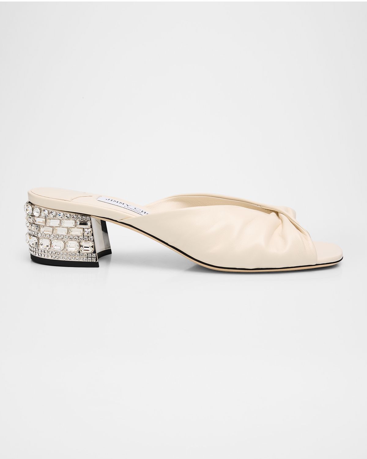 Jimmy Choo Mala 45 Shiny Leather Embellished Block-Heel Sandals