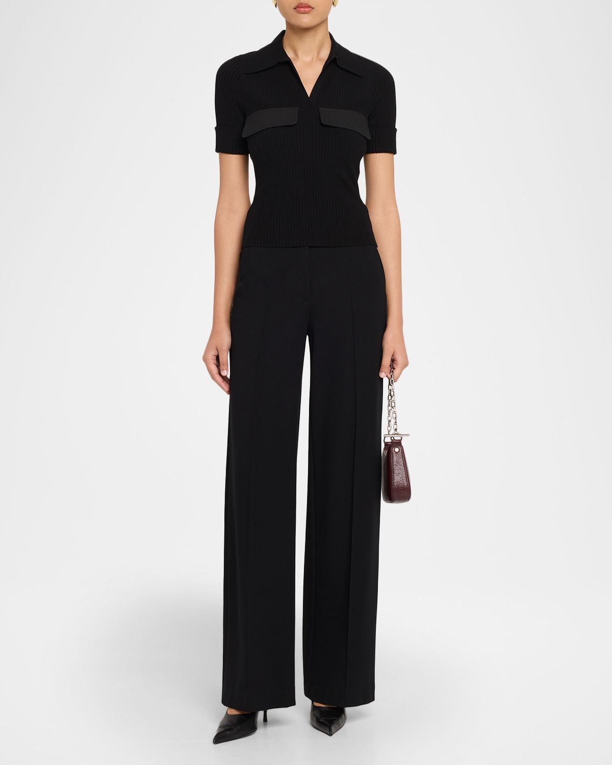 Courreges Short-Sleeve Ribbed Polo Top