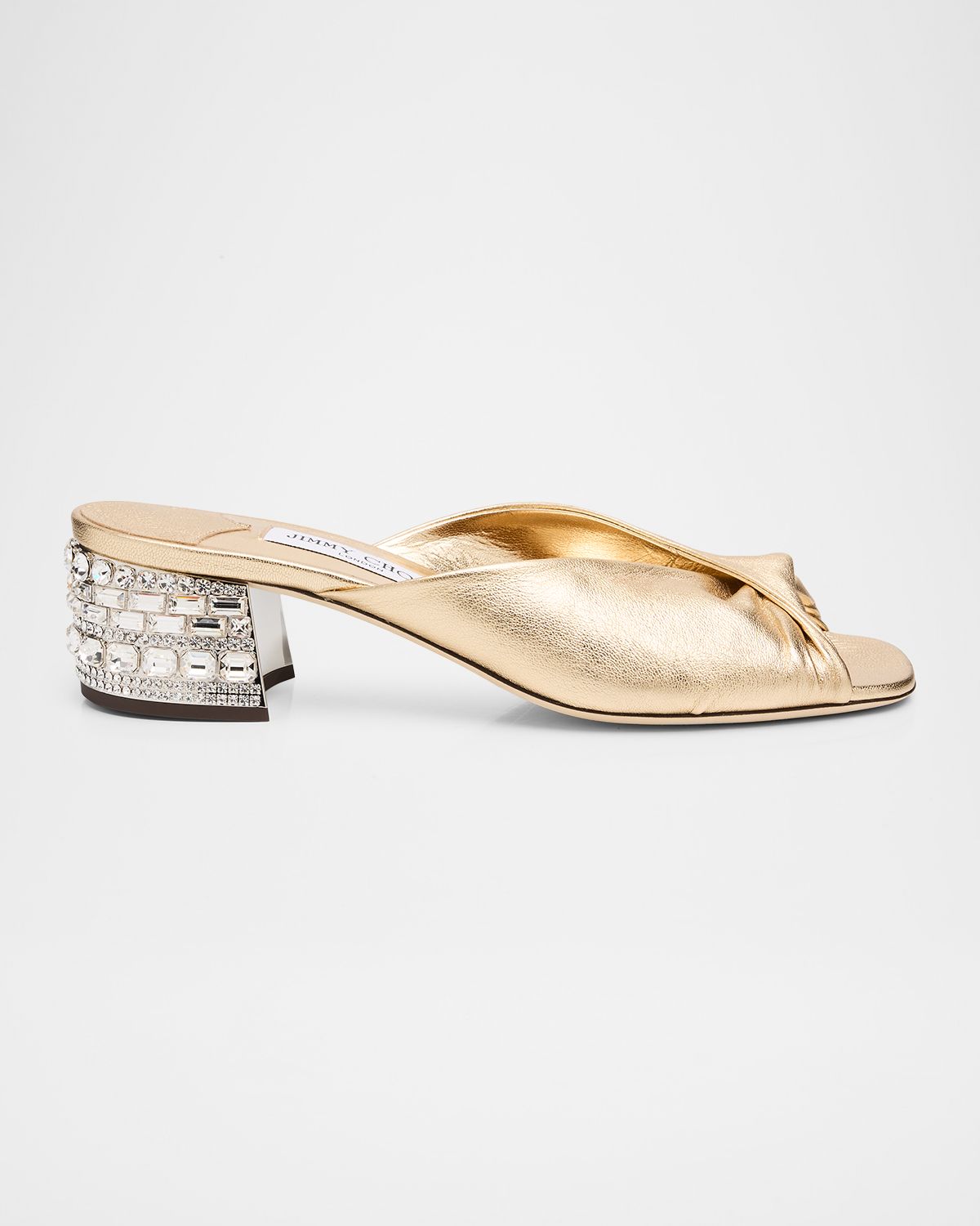 Jimmy Choo Mala 45 Metallic Leather Embellished Block-Heel Sandals