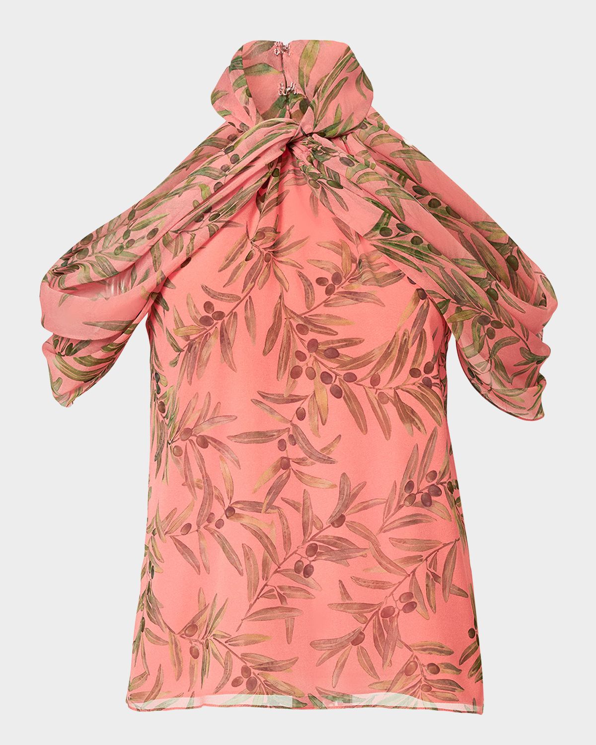 Carolina Herrera Olive-Print Draped Cold-Shoulder Chiffon Halter Blouse