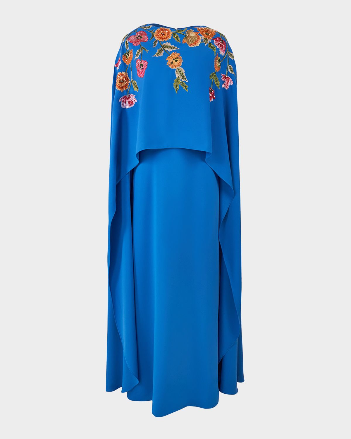 Carolina Herrera Floral Embroidered Cape Caftan Gown