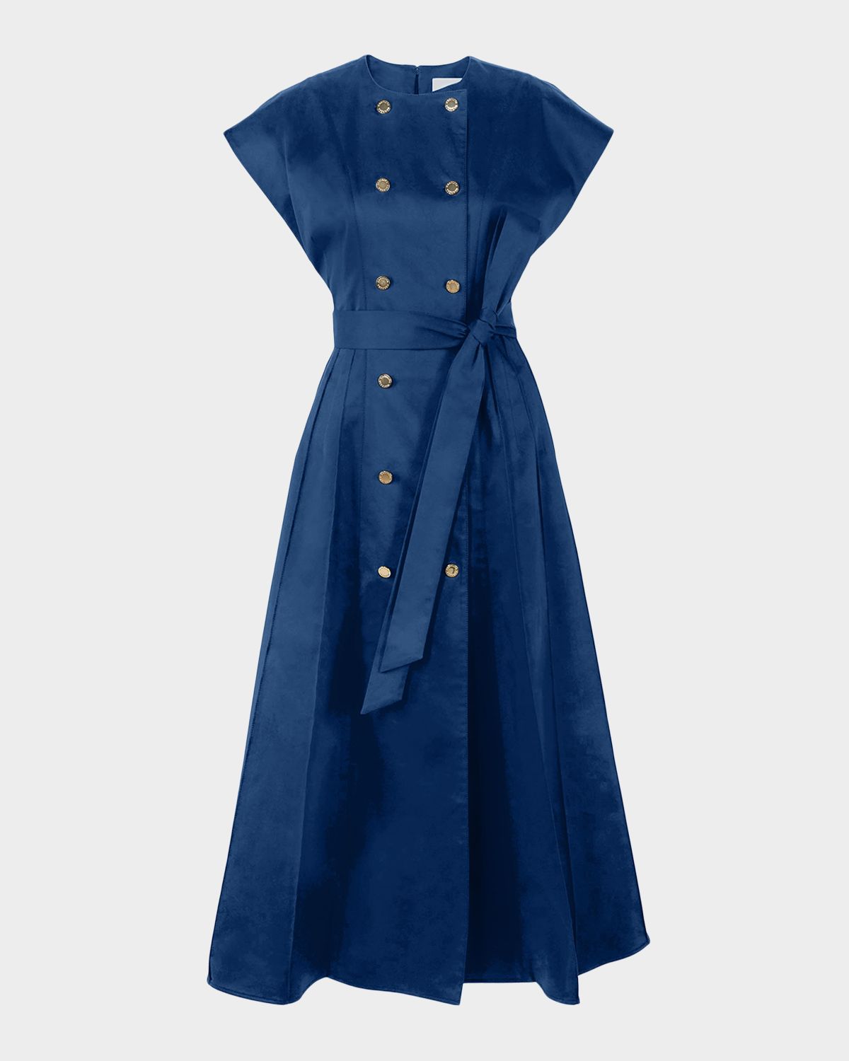 Carolina Herrera Double-Breasted Cap-Sleeve Belted Midi Dress