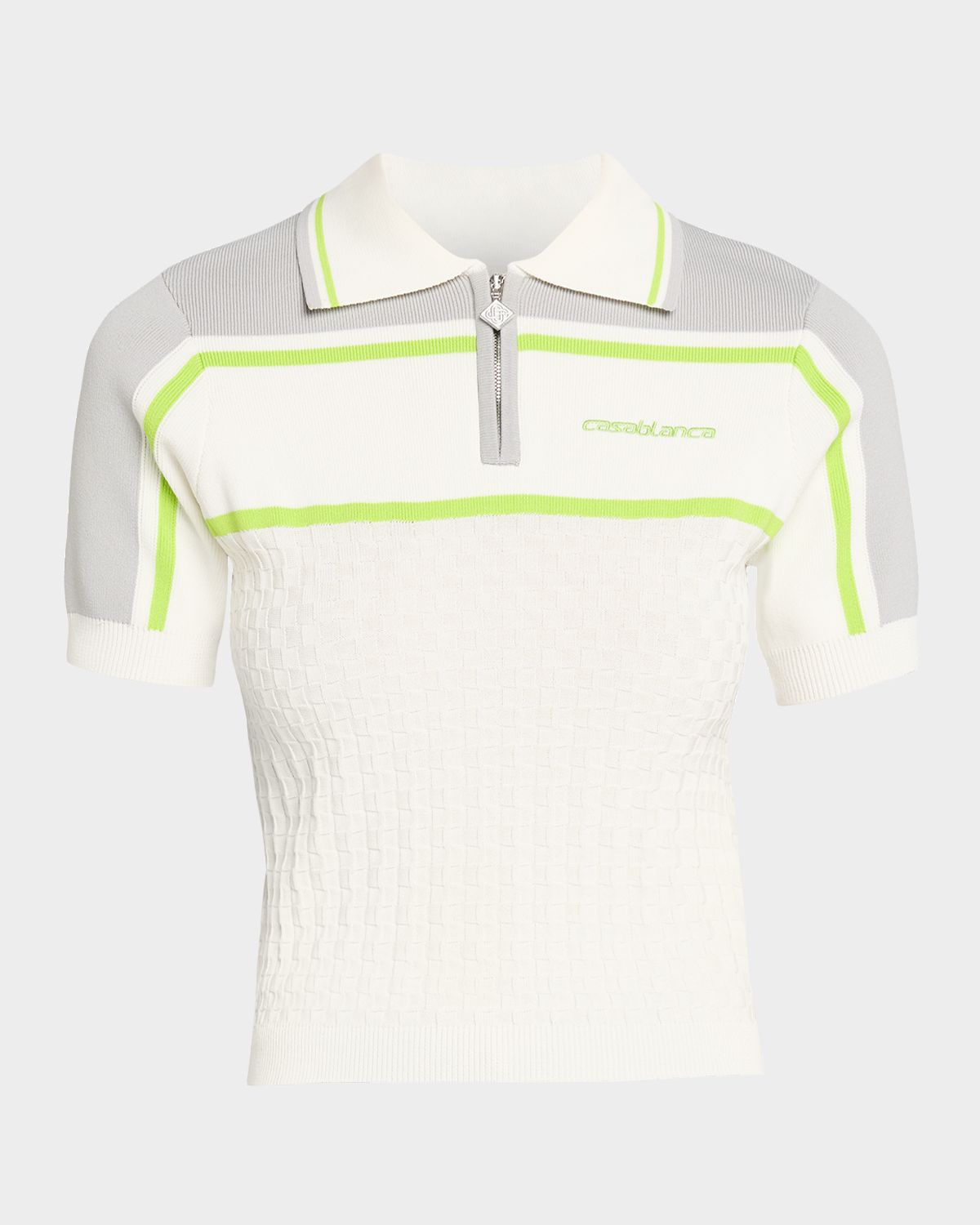 CASABLANCA Striped Textured Knit Tennis Polo Shirt