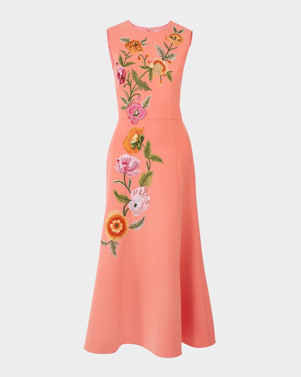 Carolina Herrera Floral Embroidered Sleeveless Midi Dress