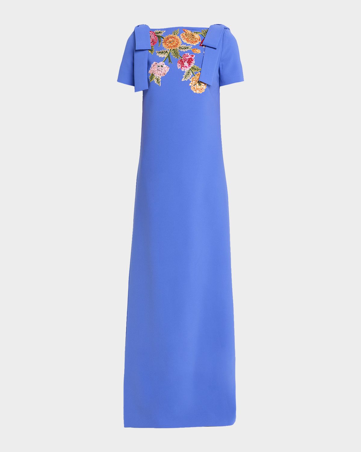 Carolina Herrera Embroidered Bow-Shoulder A-Line Gown