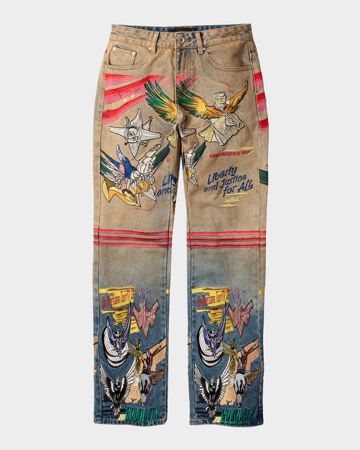 WHO DECIDES WAR Men 's Embroidered Liberty Denim Slim Fit Jeans