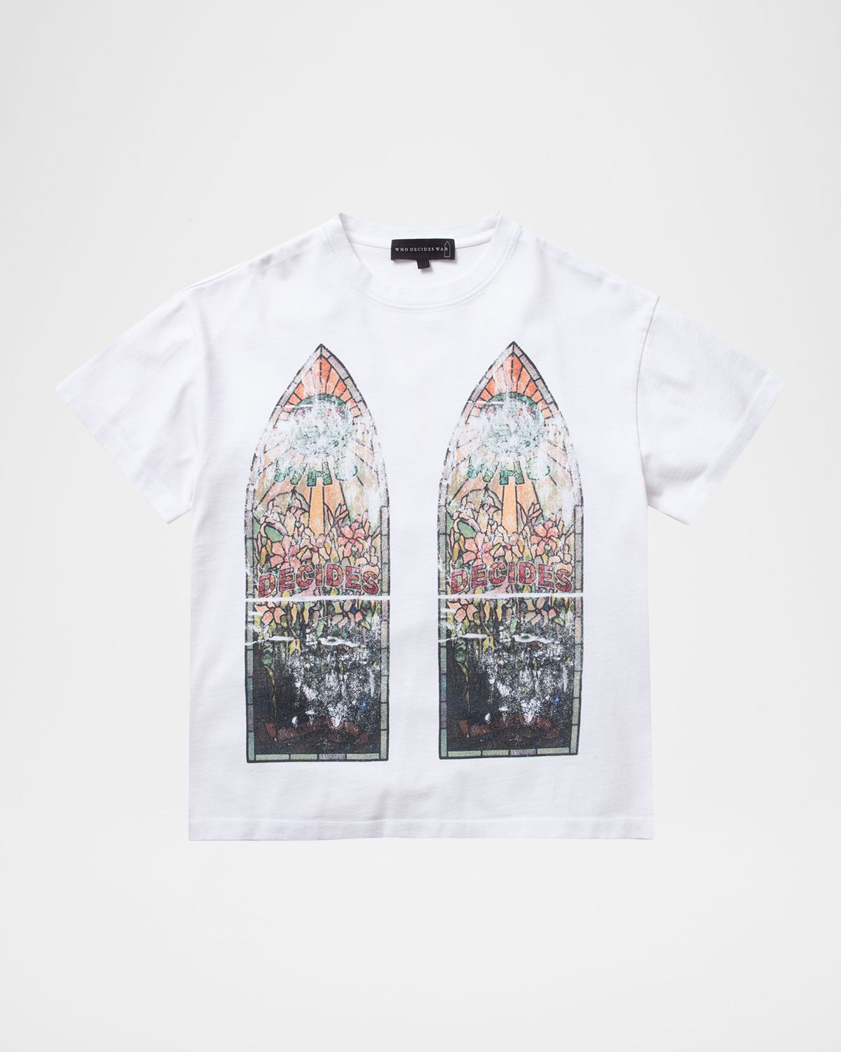 WHO DECIDES WAR Men 's Faded Stained Glass Printed Cotton T-Shirt