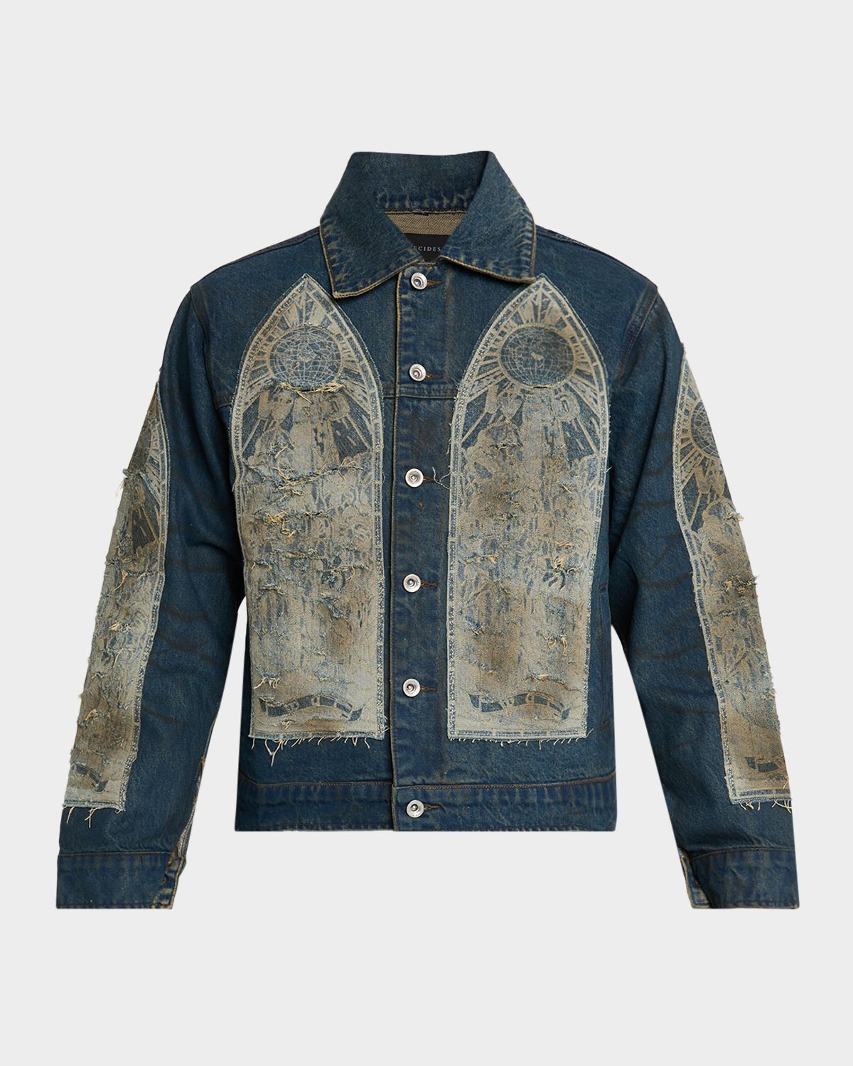 WHO DECIDES WAR Men 's Mechanic Embroidered Patchwork Trucker Jacket
