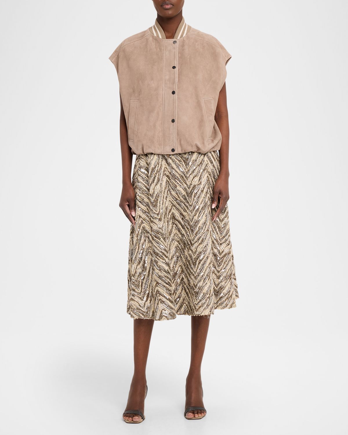 Brunello Cucinelli Couture Suede Sleeveless Varsity Jacket