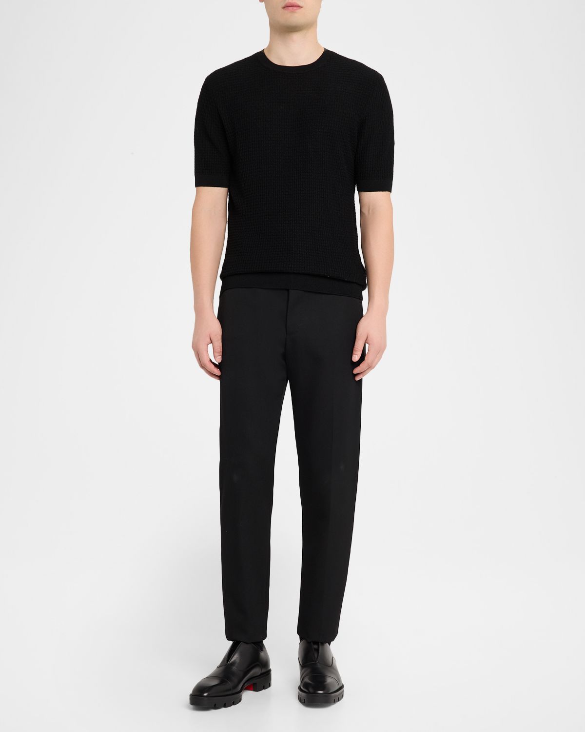 Emporio Armani Men 's Texture-Knit Stretch Short-Sleeve Sweater