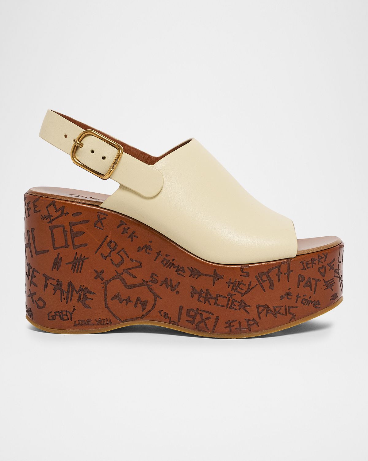 Chloe 80mm Maxime Leather Wedge Sandals