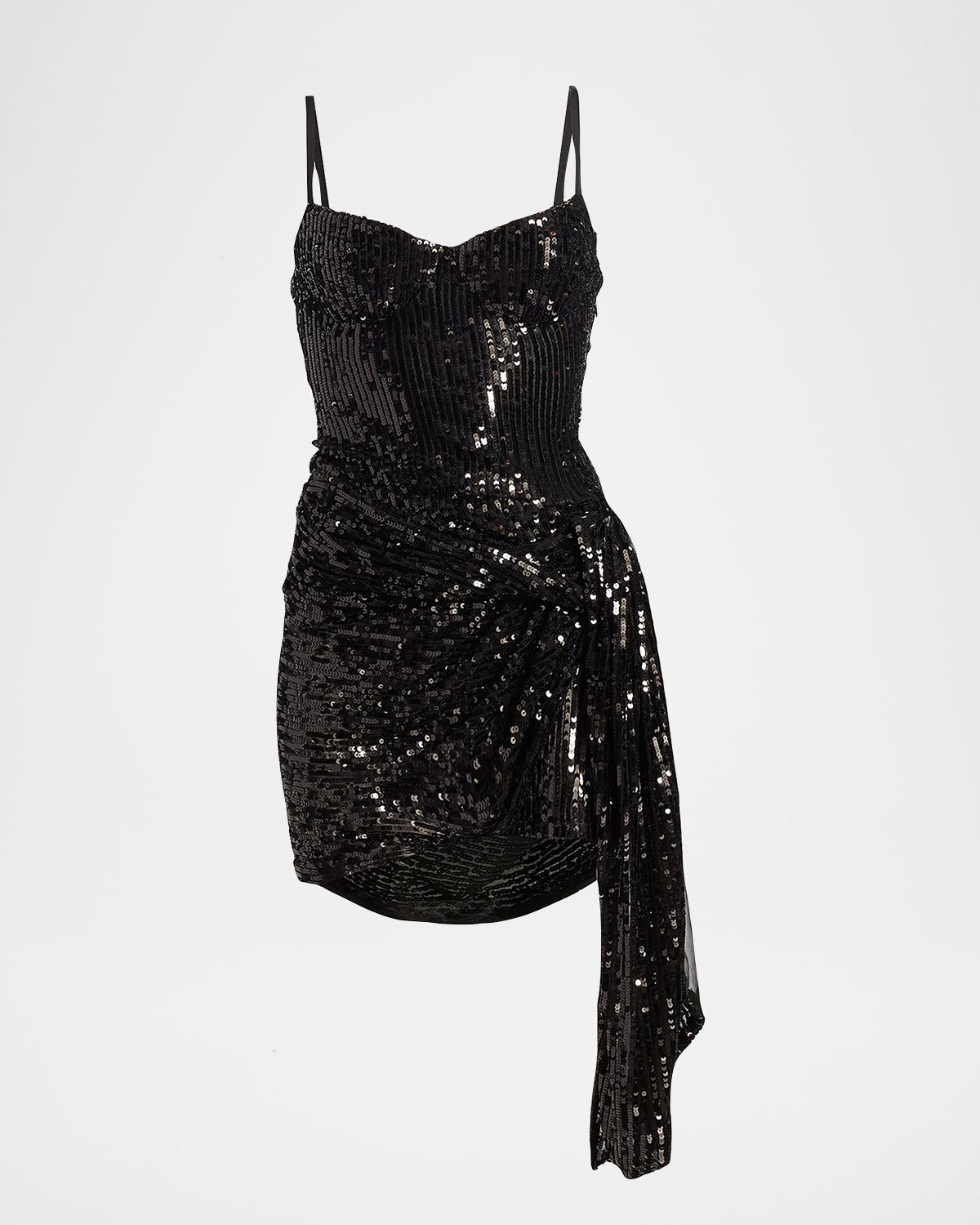 AREA Draped Sequin Mini Bustier Dress