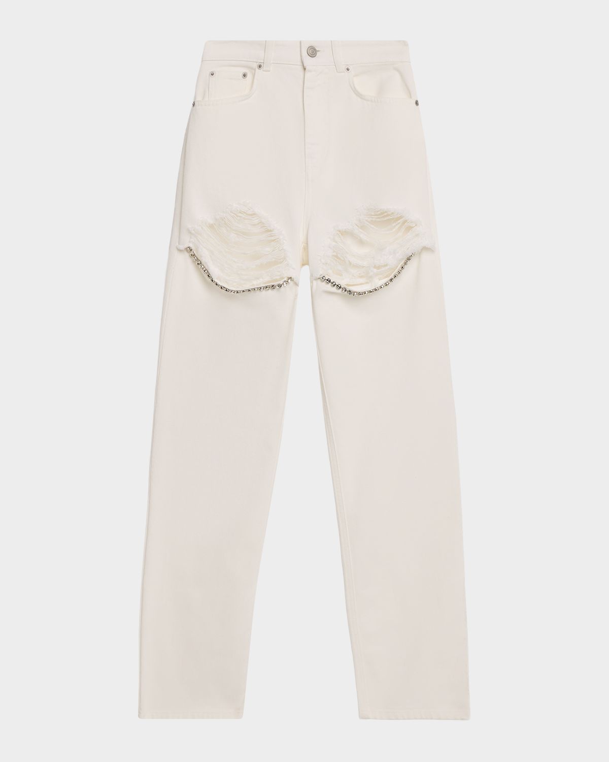 AREA Crystal Fray Slim-Leg Jeans