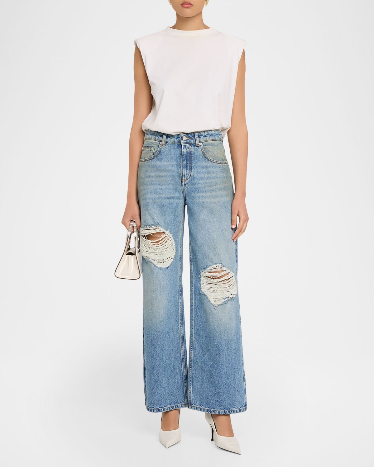 AREA Crystal Fray Relaxed-Leg Jeans