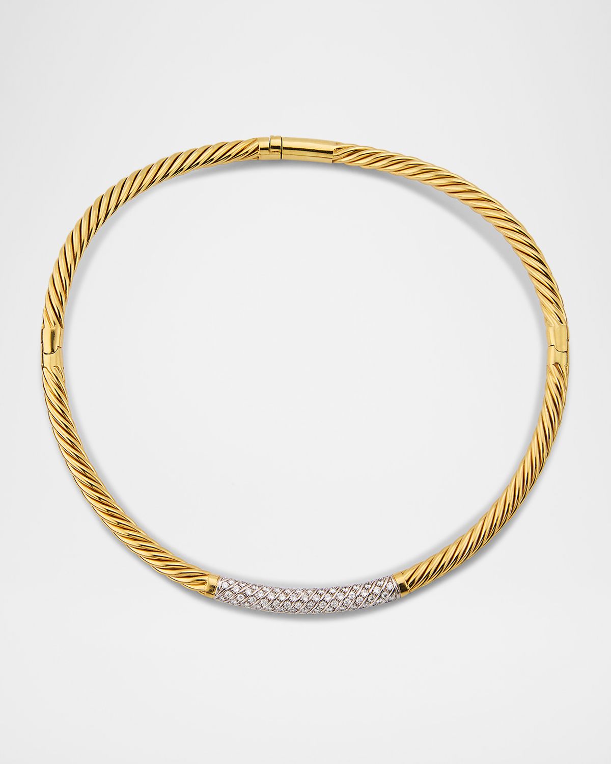 NM Estate Estate 18K Yellow Gold and White Gold Pave Diamond Twisted Wire Double Hinged Choker Necklace