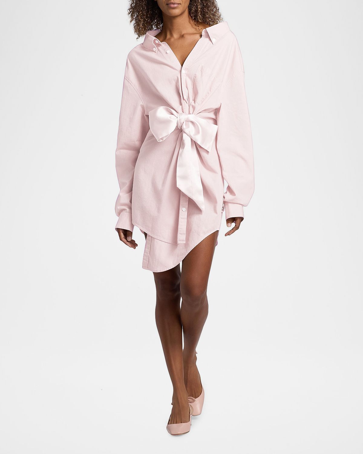AREA Satin Knot Poplin Shirt Dress