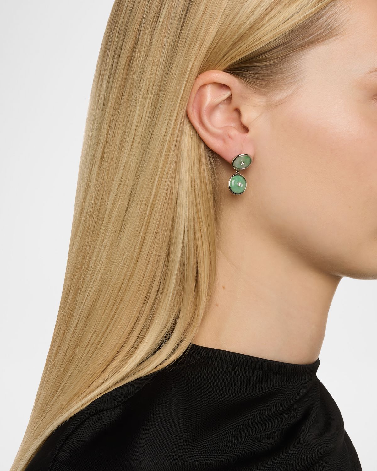 NM Estate Estate Platinum Jadeite Diamond Bezel Set Dangle Drop Earrings