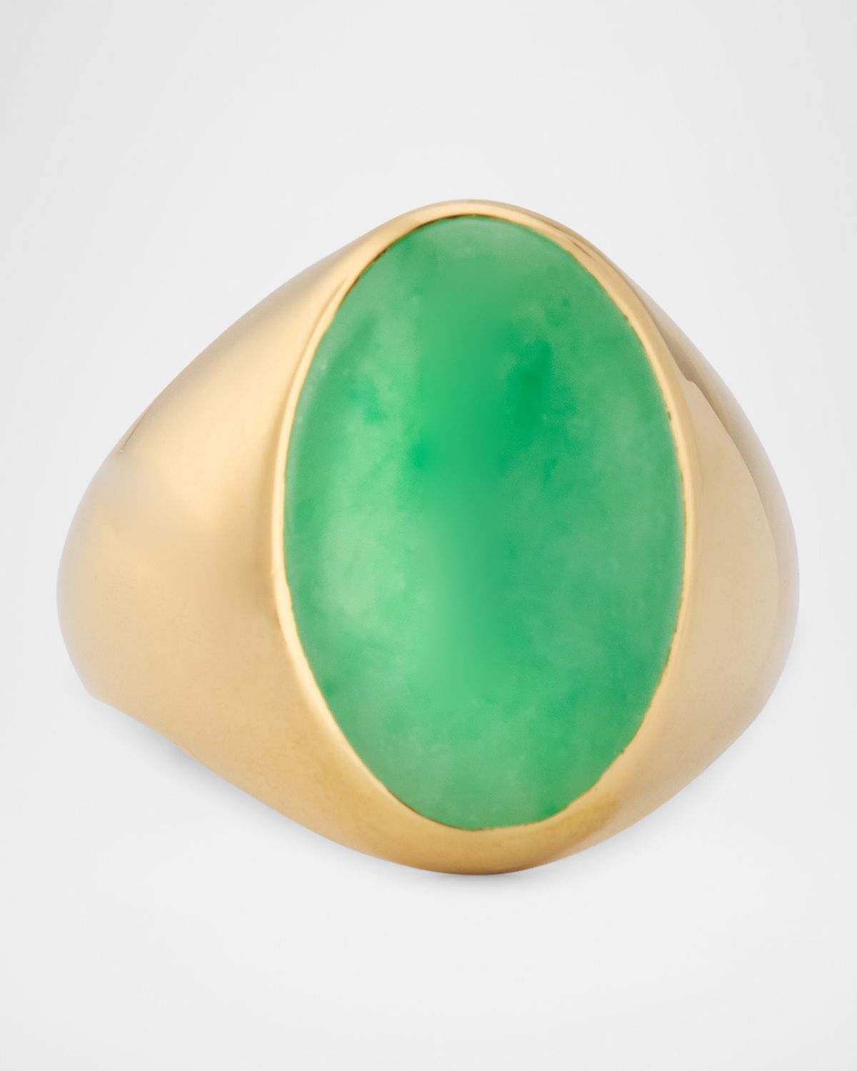 NM Estate Estate 20K Yellow Gold Jadeite Gypsy Gents Ring, Size 10