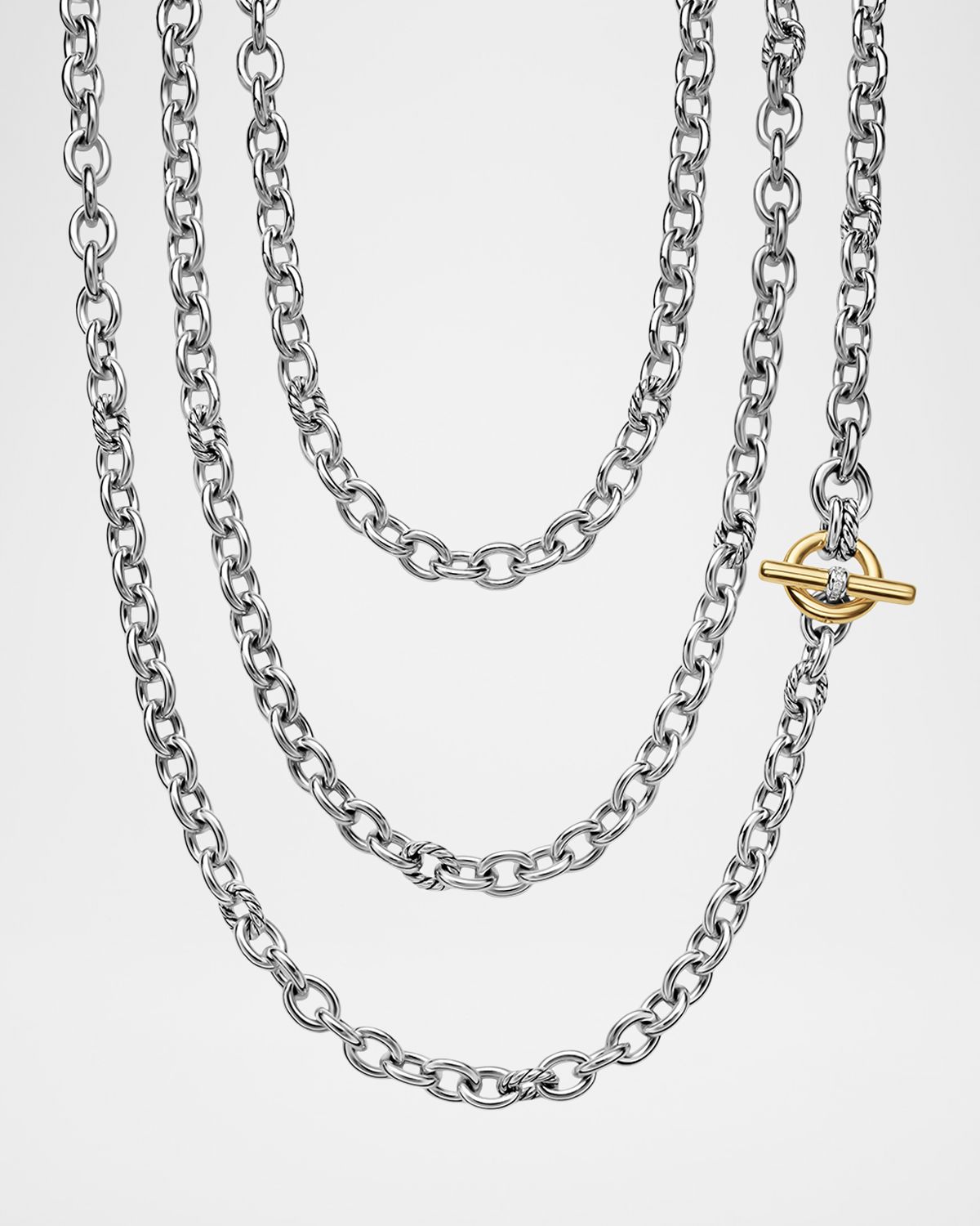David Yurman DY Mercer Convertible Chain Necklace in Silver with 18K Yellow Gold and Diamonds, 8mm