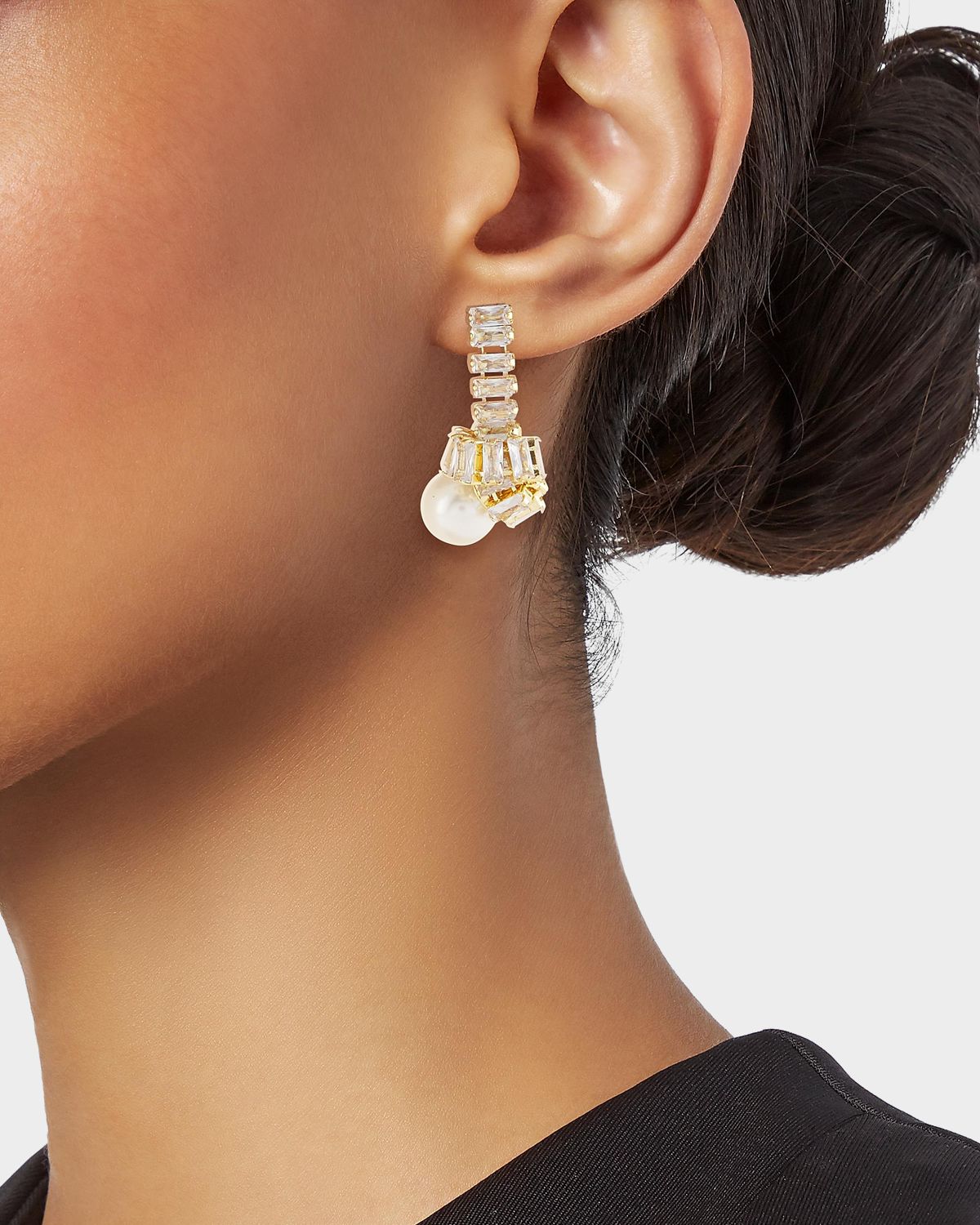Golconda by Kenneth Jay Lane Baguette and Pearly Drop Earrings