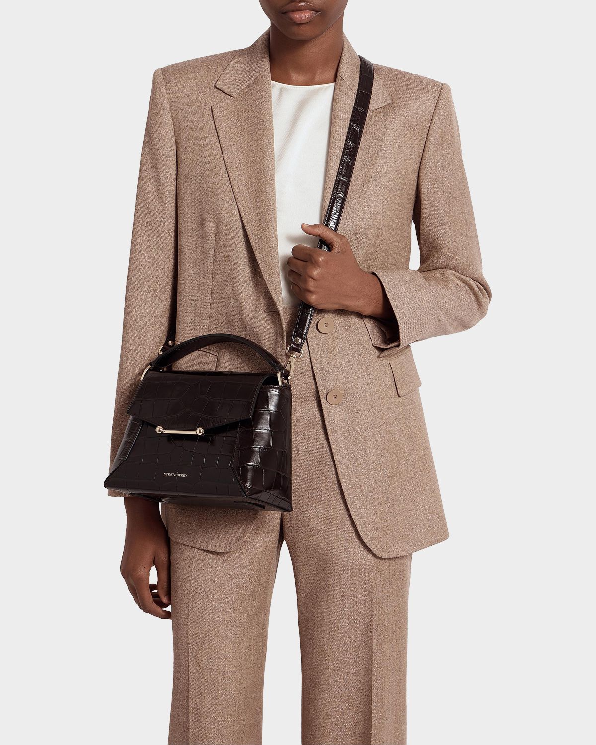 STRATHBERRY Mosaic Croc-Embossed Leather Top-Handle Bag
