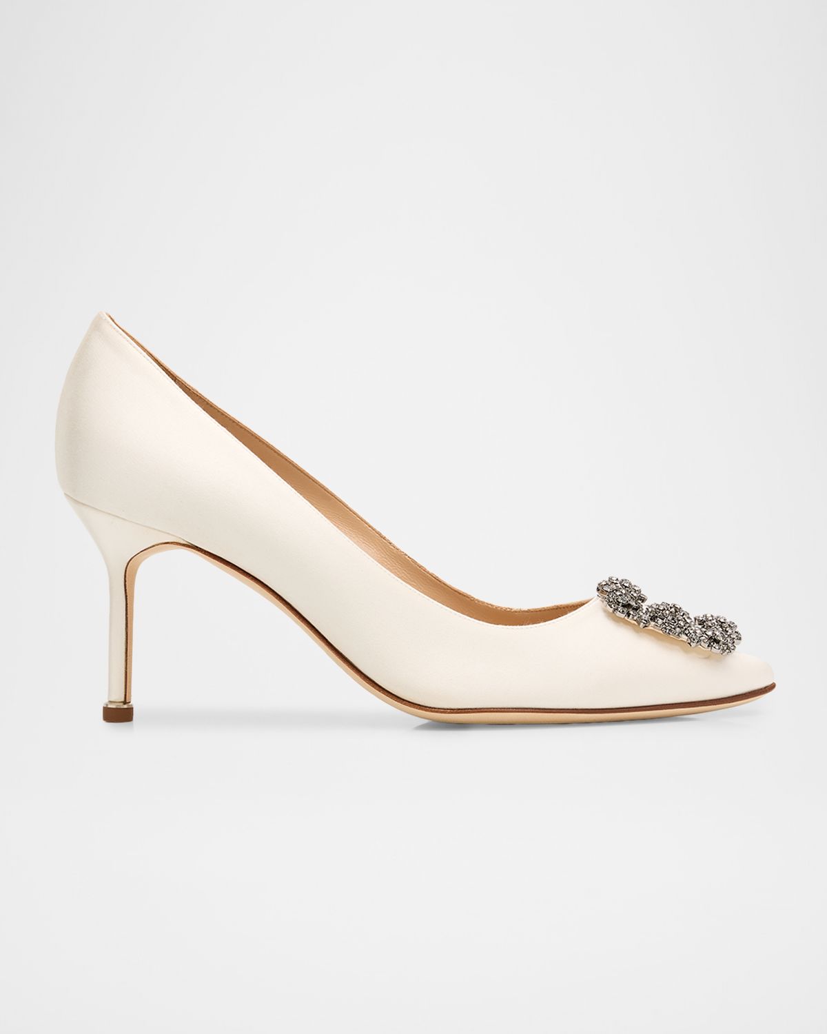 Manolo Blahnik 70mm Hangisi Satin Pumps with Crystal Buckle
